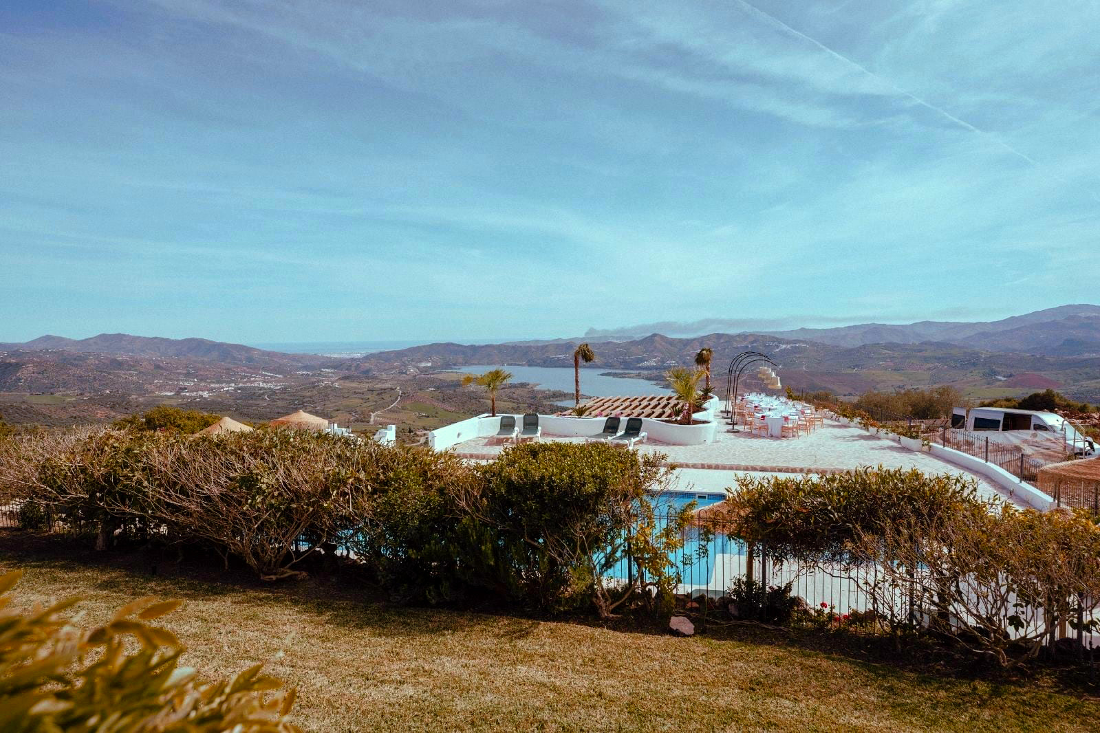 Aerial view over the Finca Cantueso grounds and the valley